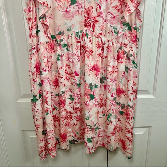 Andree by Unit Pink Floral Ruffle Sleeve Babydoll Dress Size 2X - Picture 3 of 16